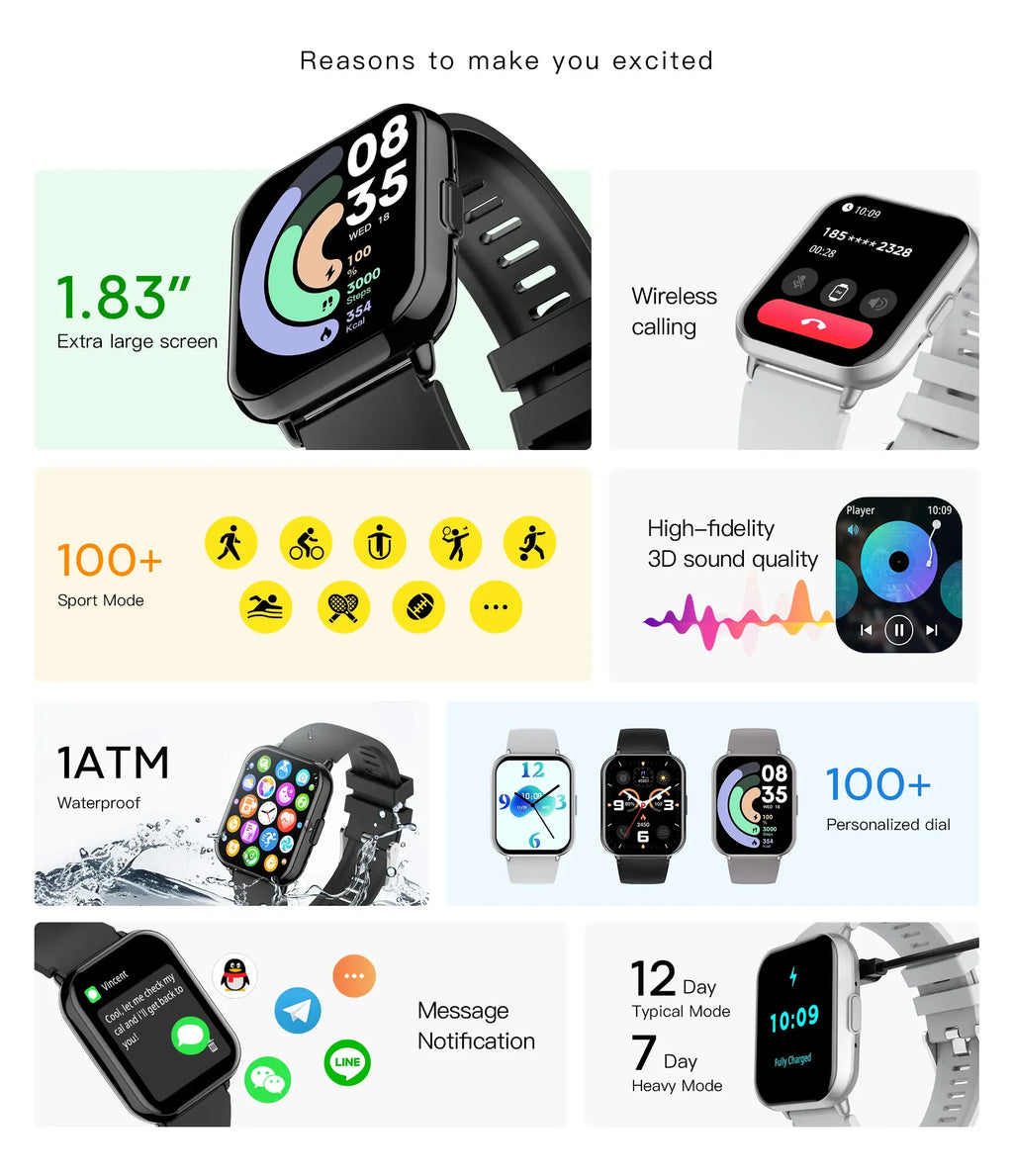 Z169 Men Women's Sport Smartwatch 1.83Inch Waterproof Call Health Monitoring Alloy Sleep Tracker Smart Watch 2025 - Tidesmit