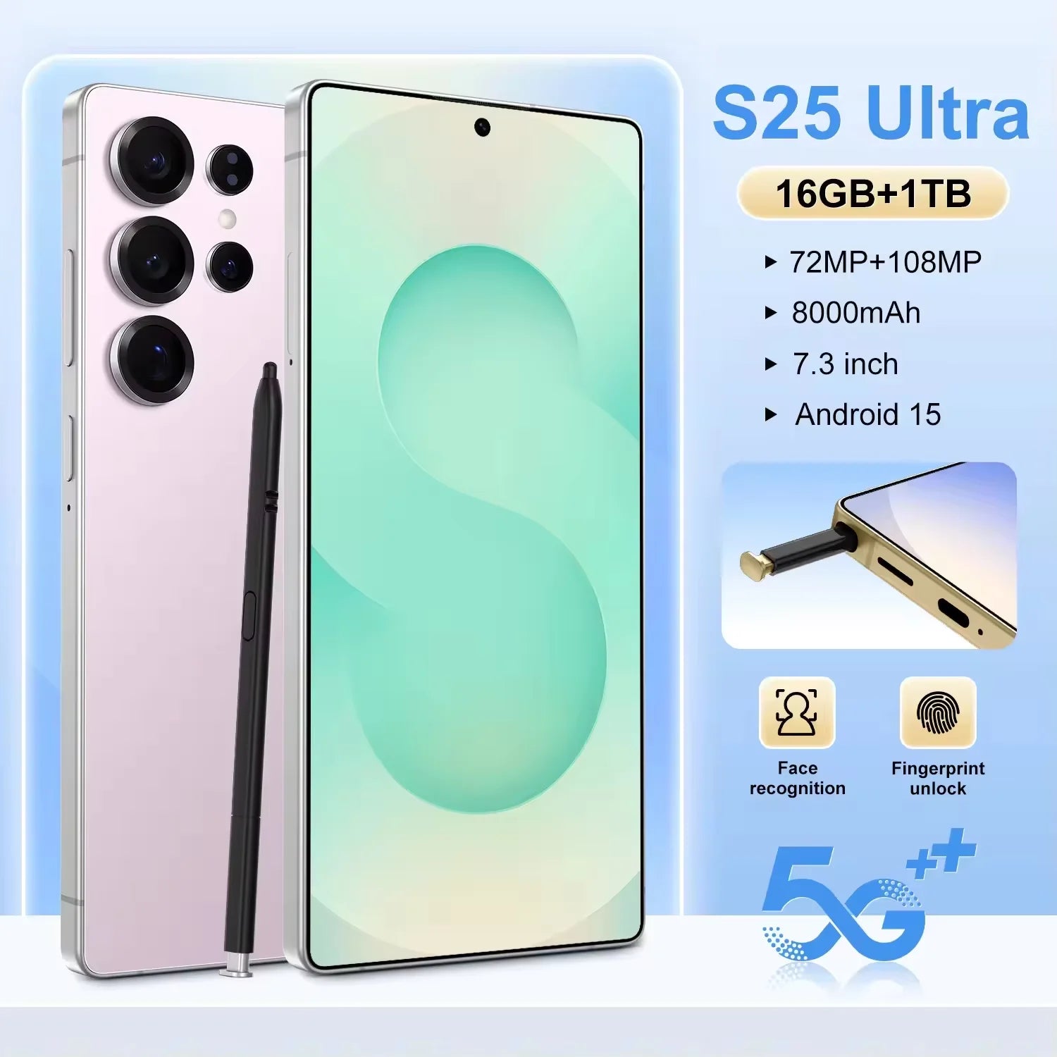 Value Deal S25 Smart Phone Original 7.3-inch Large Screen 16+1TB Storage Cross-border Tidesmit