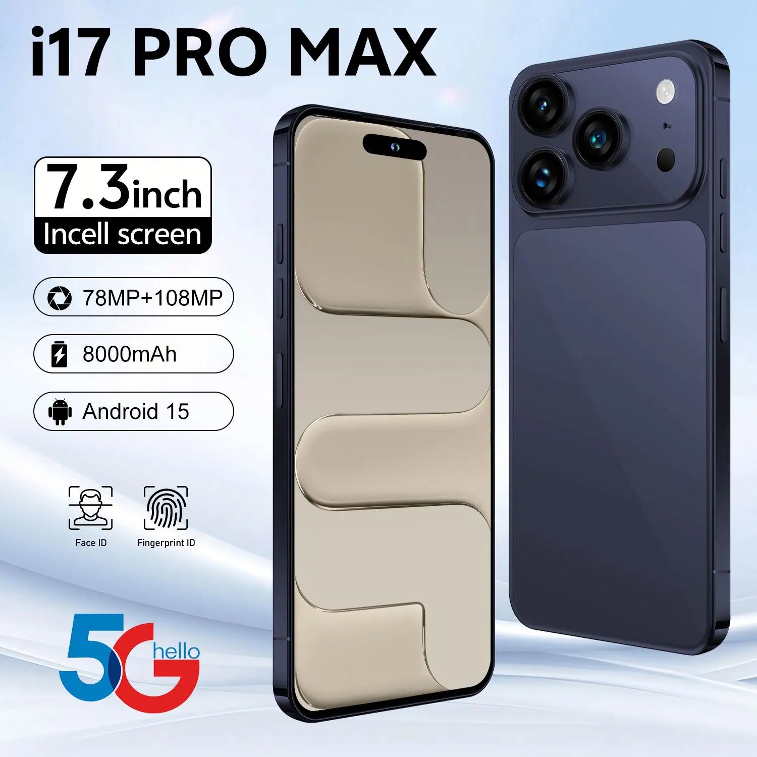 Brand new 2026 Model 17 Pro Max 5G smartphone with 16GB RAM and 6.9 inch display in custom edition finish.