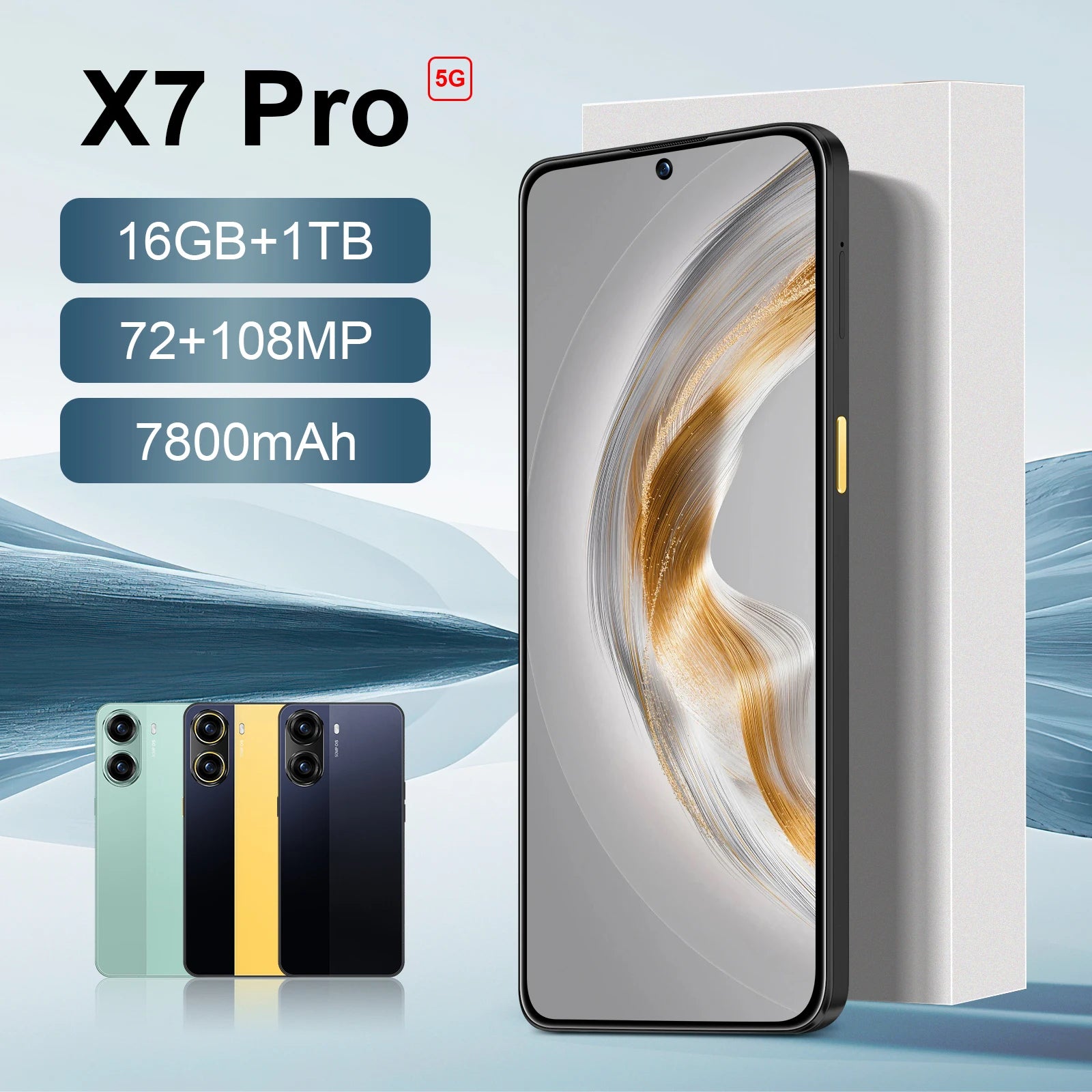 Tidesmit Mobile Phone X7 Pro 5G with 7.3 inch display and 108MP camera for high speed mobile performance