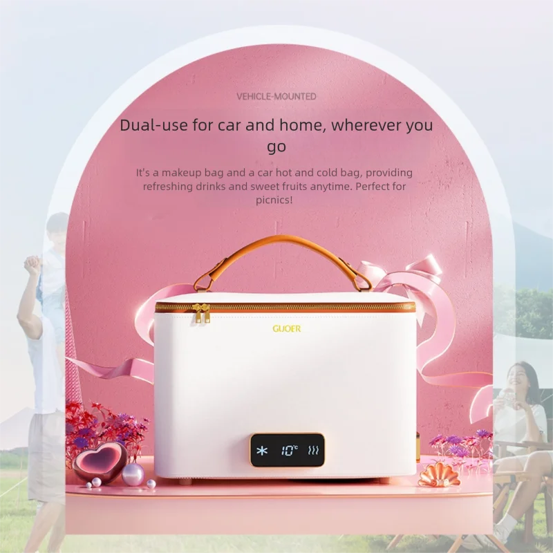 Luxury PU Leather Women's White High-end Cosmetic Bag DC Electric Portable Cooler & Warmer Hot/Cold Handbag 2025