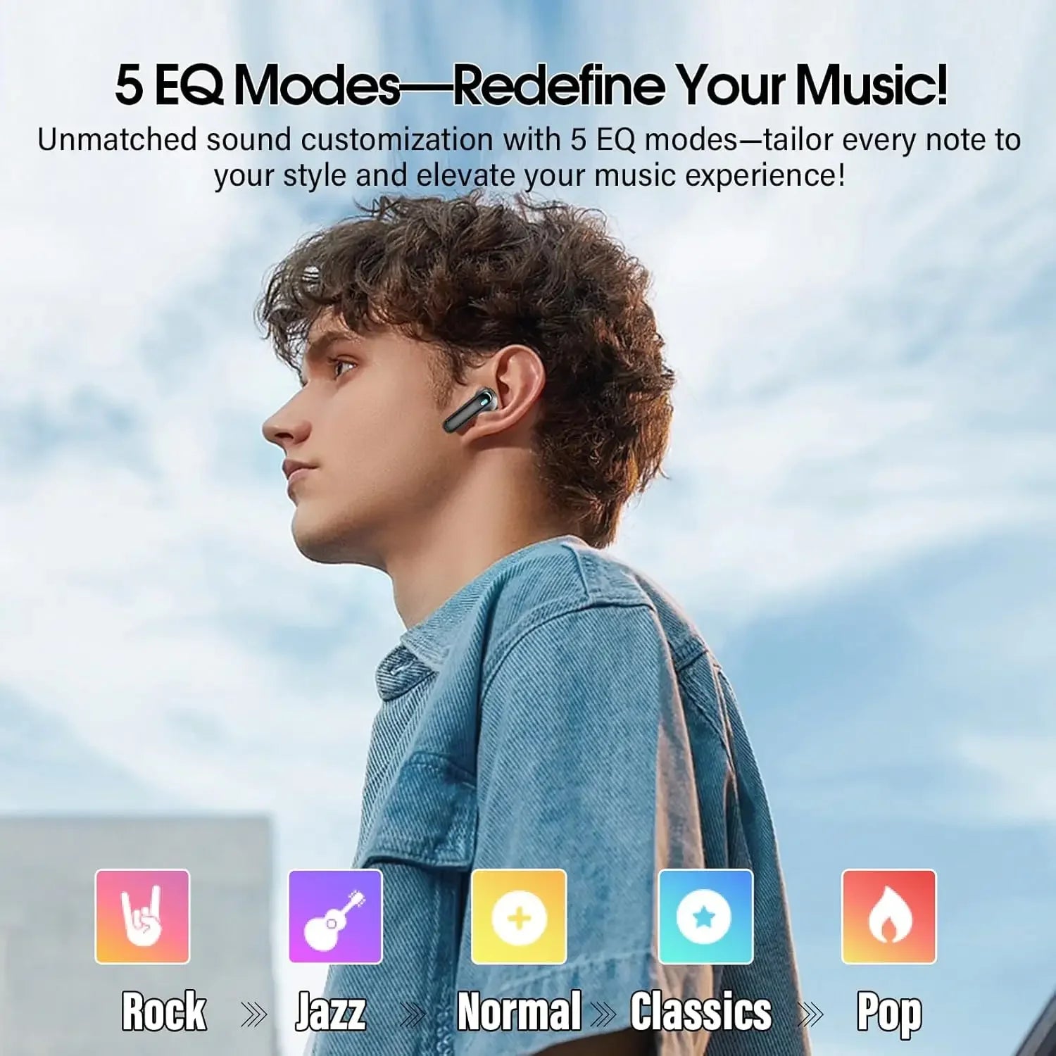 HE-076D True Wireless Earbuds Full-Color Touch Screen Earbuds ANC Noise Cancelling TWS Earphones 5 EQ Modes Hi-Fi Stereo Sound Tidesmit