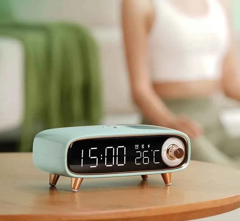 Eson 5V 1200mAh Bluetooth Speaker with Wireless Charging, Alarm Clock, and Temperature Display My Store
