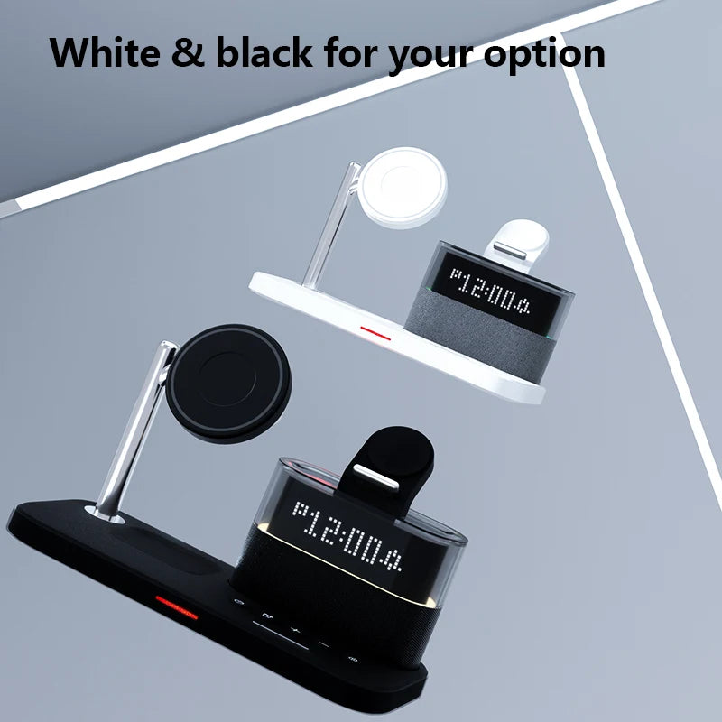 Power bank charger-5 in 1 Magnetic Wireless Charger for iphone 15 Pro Max Multi Protection Alarm Clock Display RGB Color Night Light Stand Custom Tidesmit