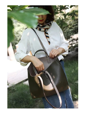 Women Luxury Genuine Leather Tote Soft Cowhide Handbag Two Sides Available Using Shoulder Bags Versatile And Durable