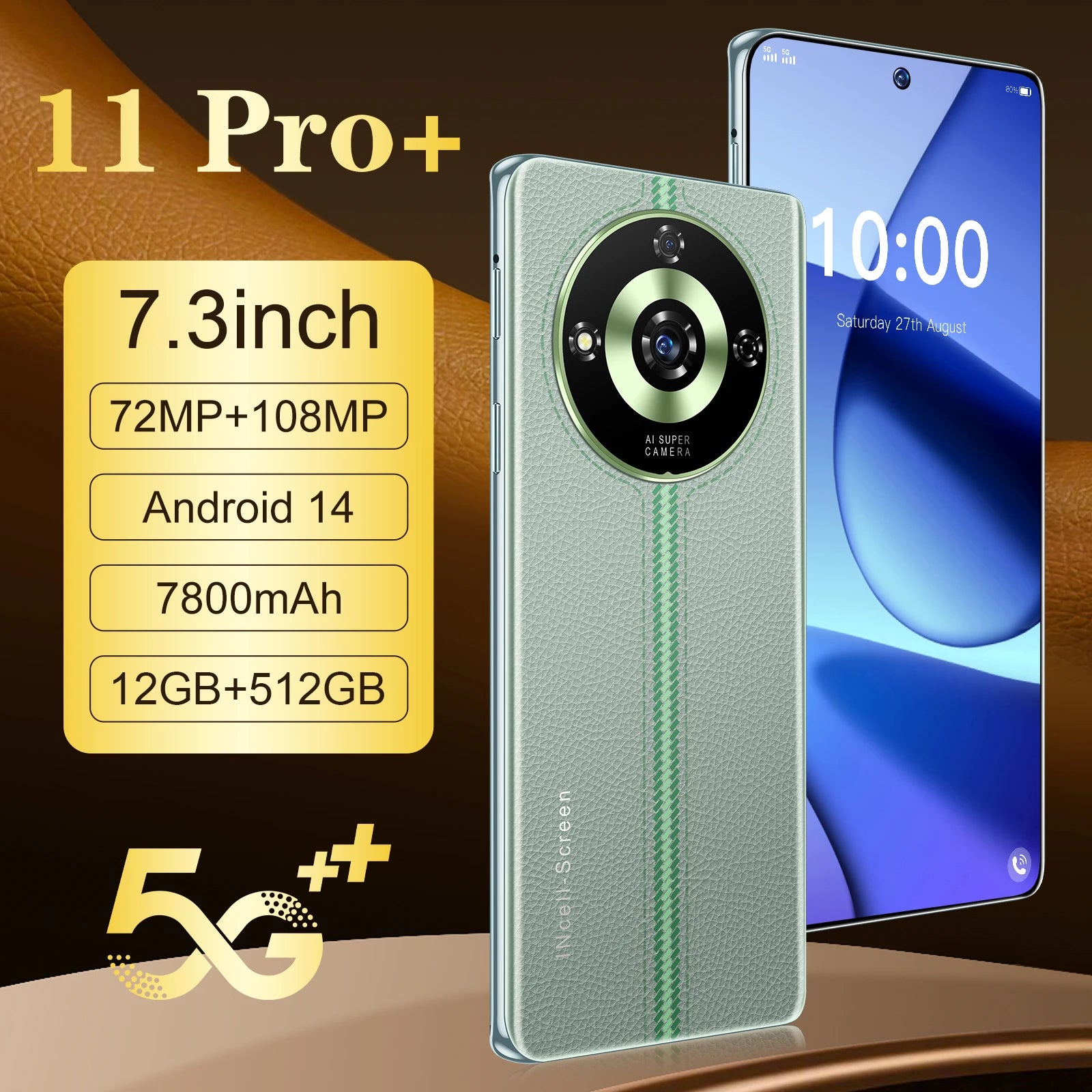 11Pro 5G Smartphone: 12GB RAM, 512GB Storage, AMOLED Display Green 12g 512 GB Tidesmit