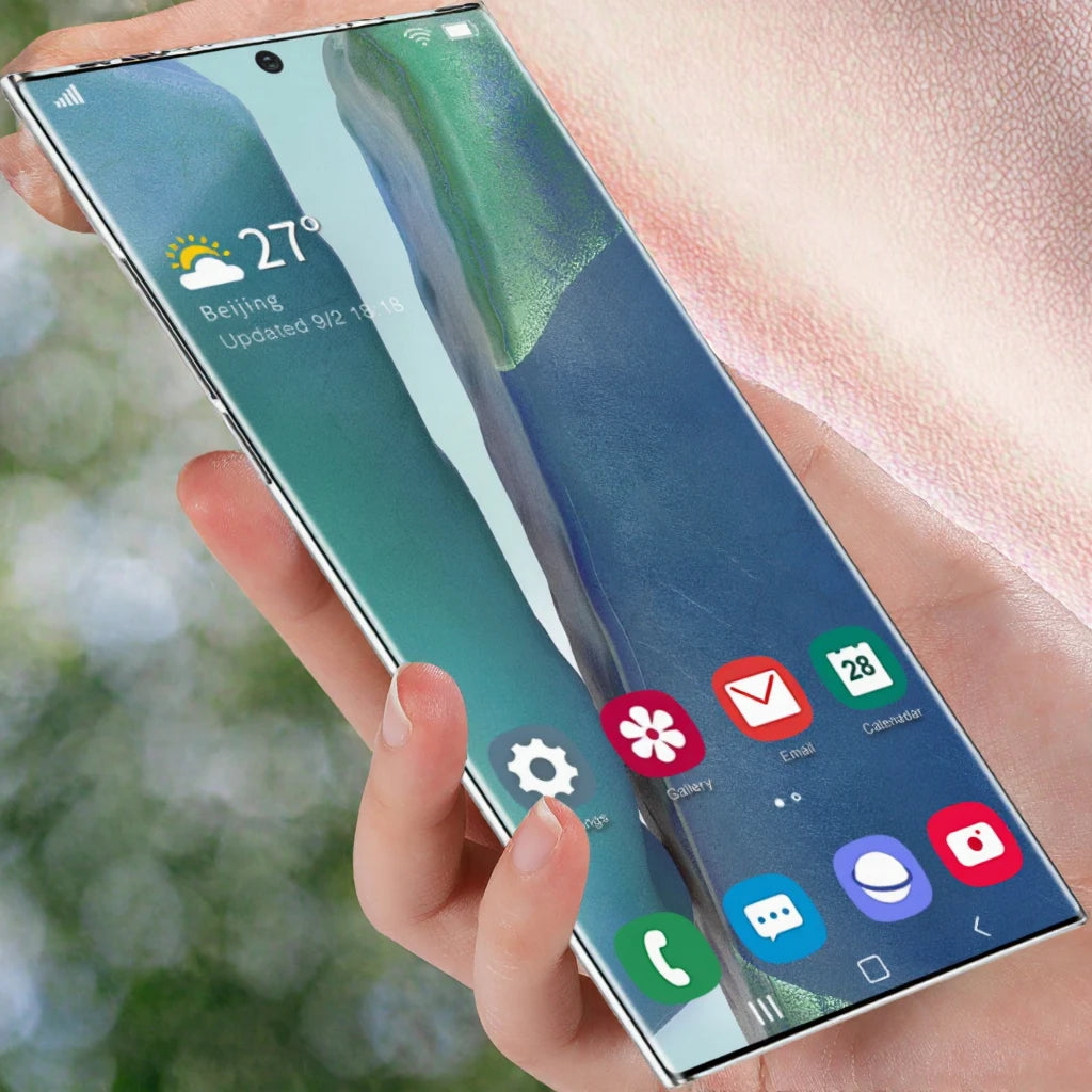 Tidesmit 2025 Oem 26 Ultra 5G Android smartphone featuring 7.3-inch QHD display 16GB RAM and wireless charging.
