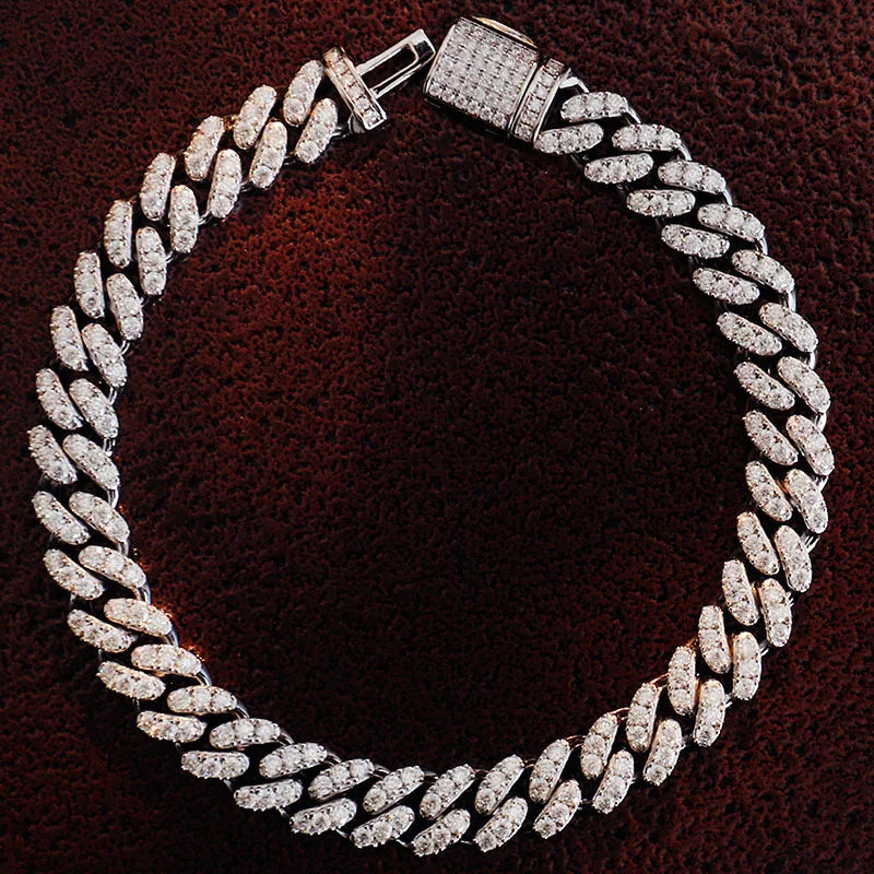 2rows 8mm 10mm 12mm 15mm S925 Silver GRA Moissanite Necklace  Bracelet  Mans Hiphop Cuban Link Chain for Fashion Jewelry