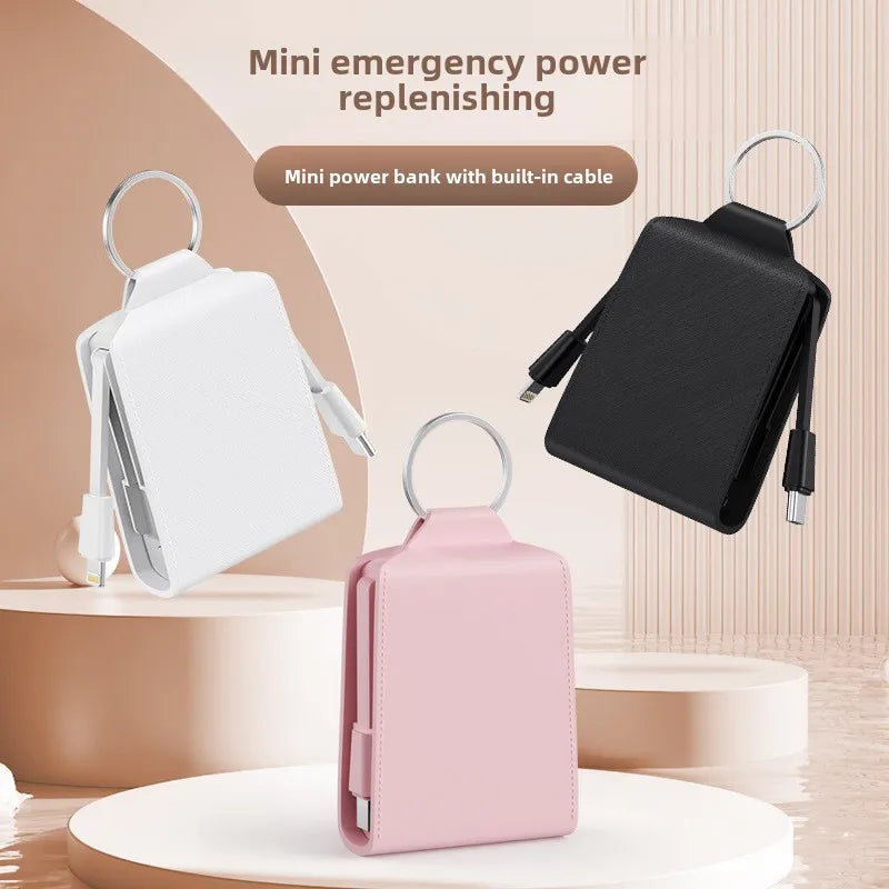 Power bank charger-Factory Dual-Wire Leather Mini Keychain Power Bank For Iphone Portable Compatible Type C For Xiaomi Battery 2000mah Tidesmit