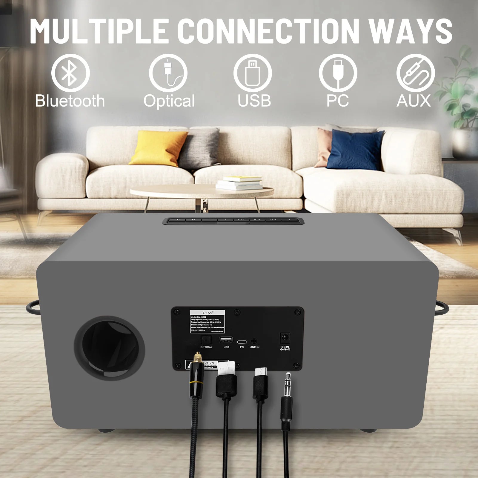 RHM K222 Wireless BT Karaoke Subwoofer Speaker Two Microphones Mini Design Wood Material DC Power Personal Remote Control Box My Store