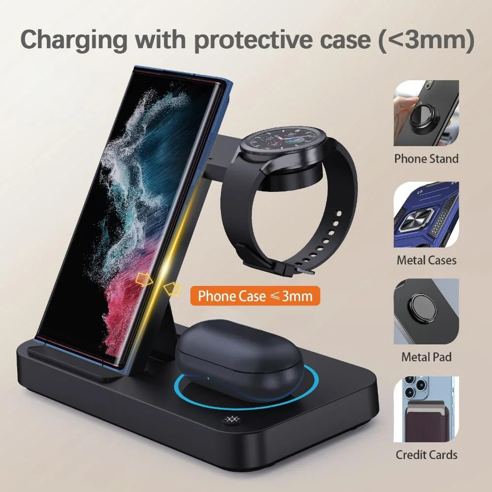 Wireless Charger 3in1 4 in 1 15w Fast Charging Station Foldable Adjustable Phone Charger Dock for iPhone Apple Watch for Airpods Tidesmit