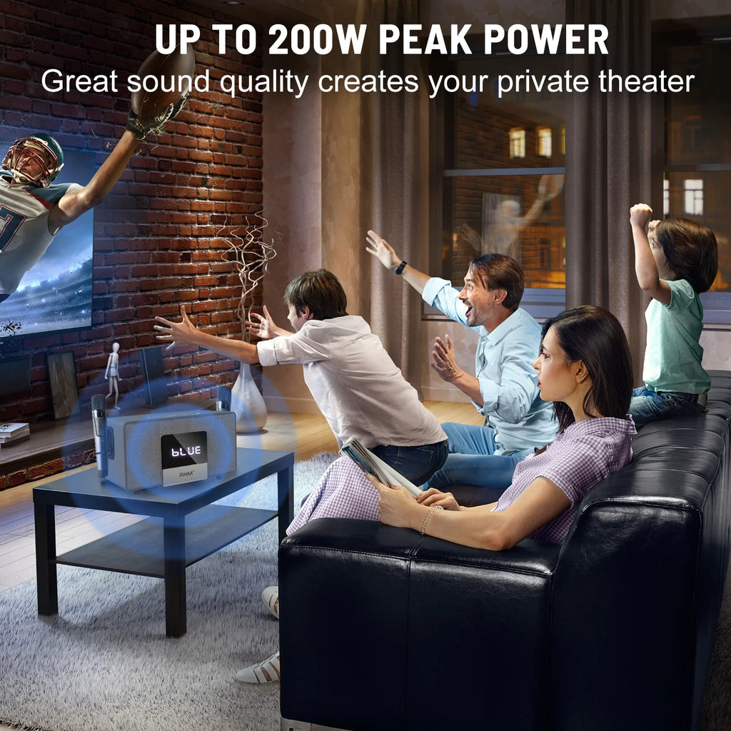 RHM K222 Wireless BT Karaoke Subwoofer Speaker Two Microphones Mini Design Wood Material DC Power Personal Remote Control Box My Store