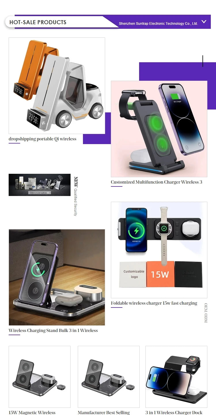 Portable 3 in 1 Wireless Charger Multifunction15W Wireless Phone Charger for Smartphone iphone Charger Tidesmit