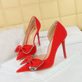 2026 New Water Crystal Bow Tie Womens Formal Solid Slip-On Thin Heels Party Professional High Heels