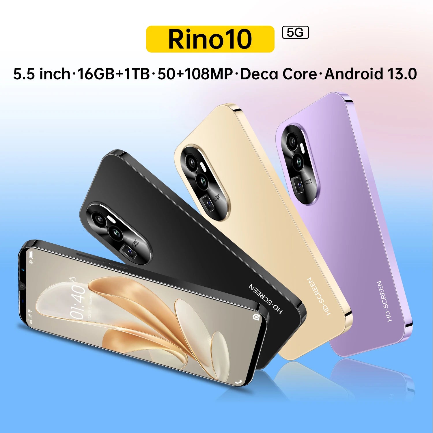 Hot Selling Rino 10 5.5 Inch HD Smart Mobile Phone 1G+16G Android 108MP High Quality Mobile Phones Tidesmit