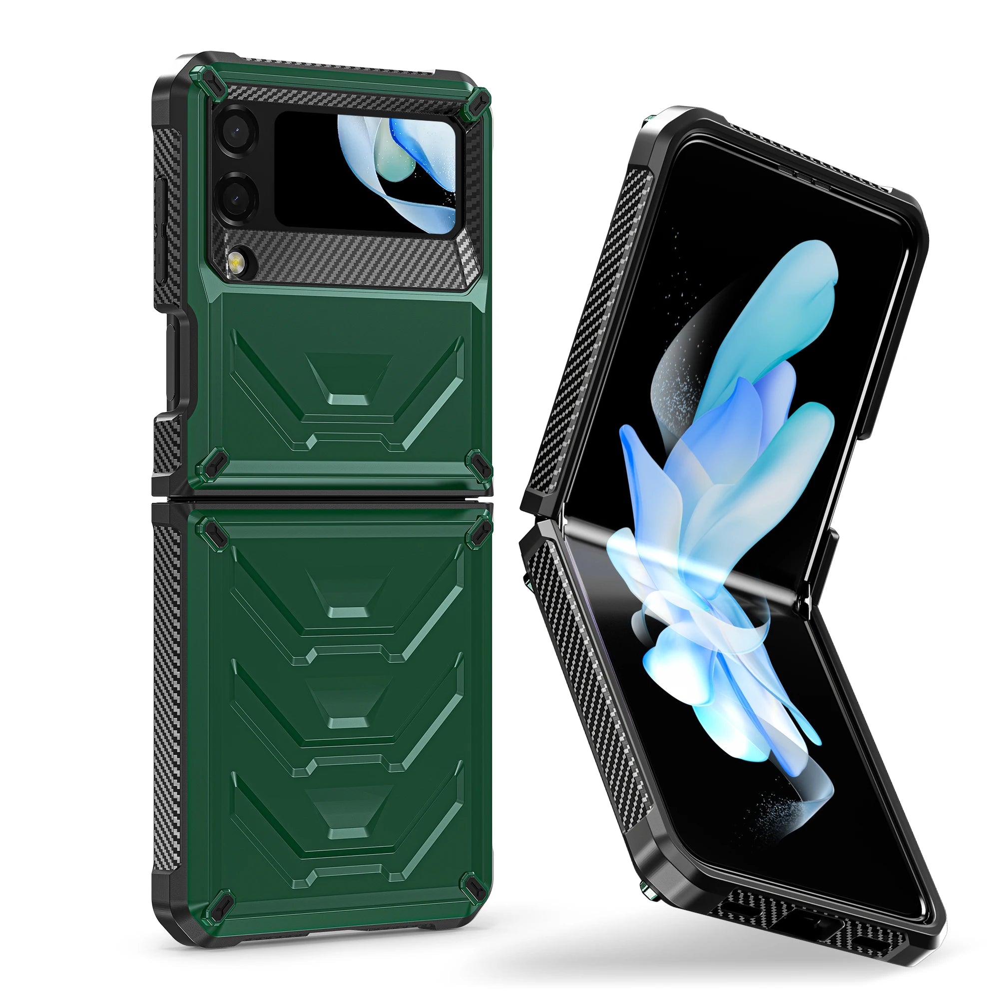 Galaxy Z Flip 4 SM F721 Luxury 5G Screen Protector TPU Case Cover 6.7 Inch Mobile Phone Shockproof Black PC Protector Green Corrugated Box For samsung Galaxy Z Flip 4 SM-F721 Tidesmit