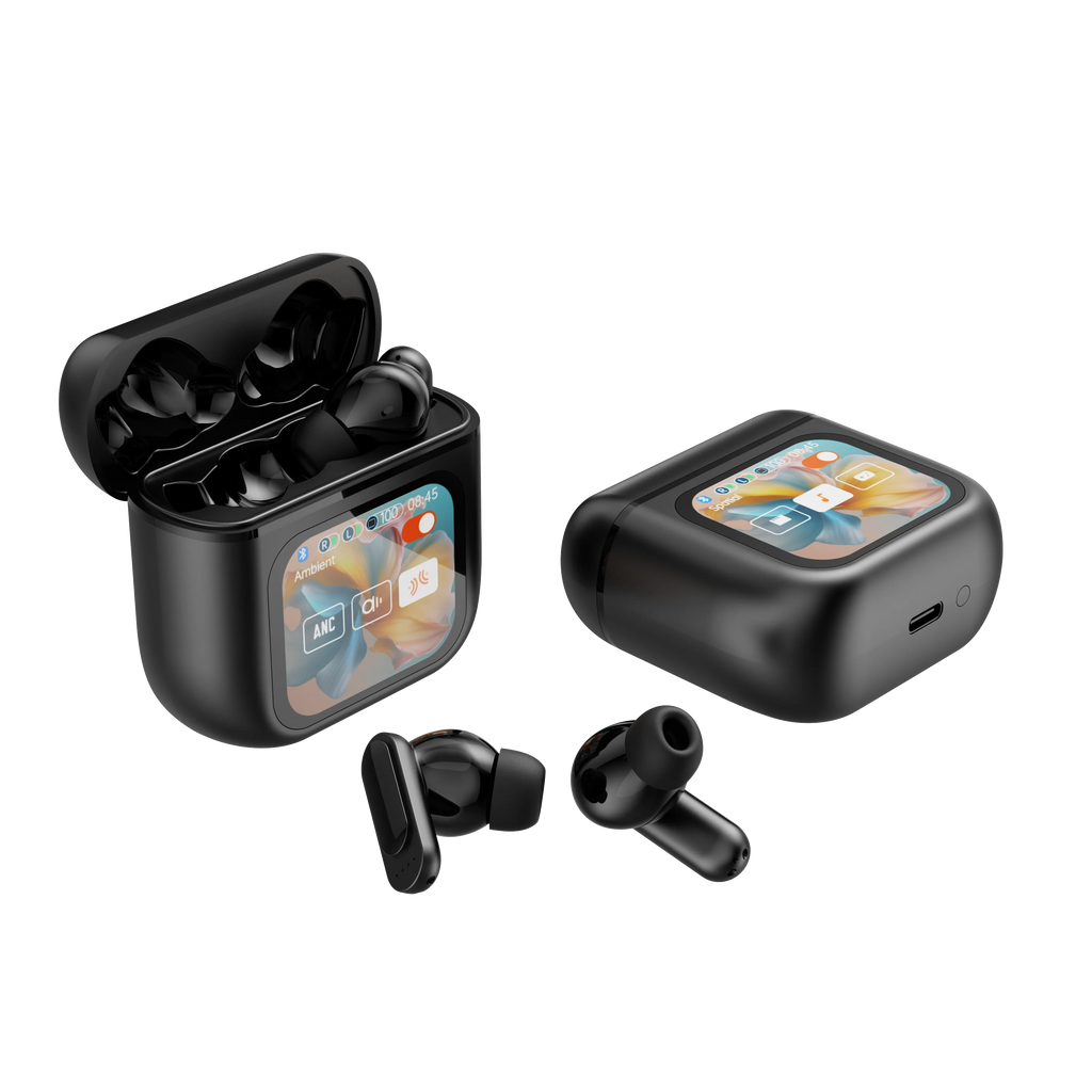 Newly Designed Anc Enc Tws Earphones with Digital LCD Touch Screen Wireless in Ear Headphones, Generation Pod TWS Earbuds Tidesmit