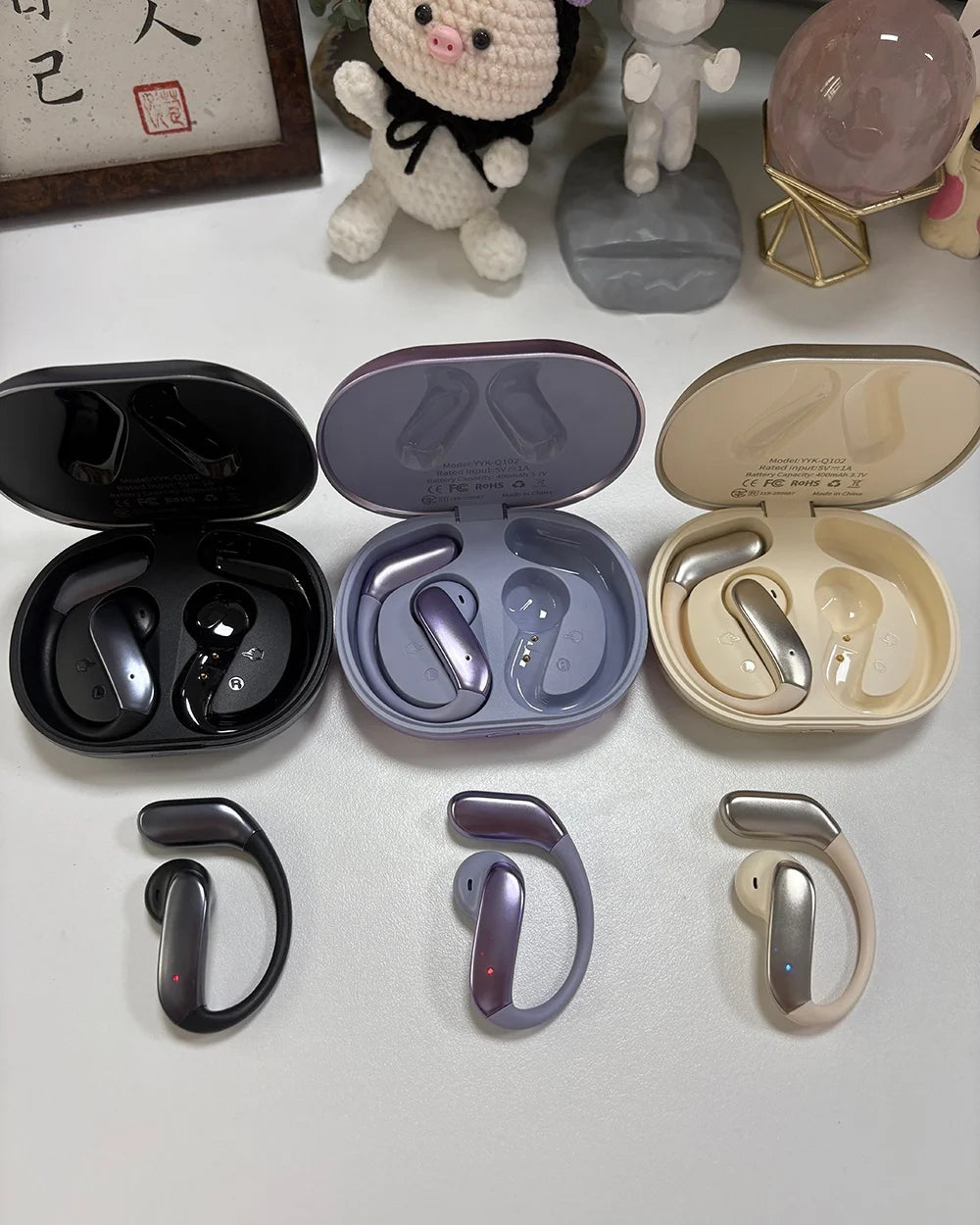 YYK-Q102 Ear Hook Earbuds Sports Earphones with LED Indicator Sleek Metal-painted Charging case and ENC Call Noise Reduction Tidesmit