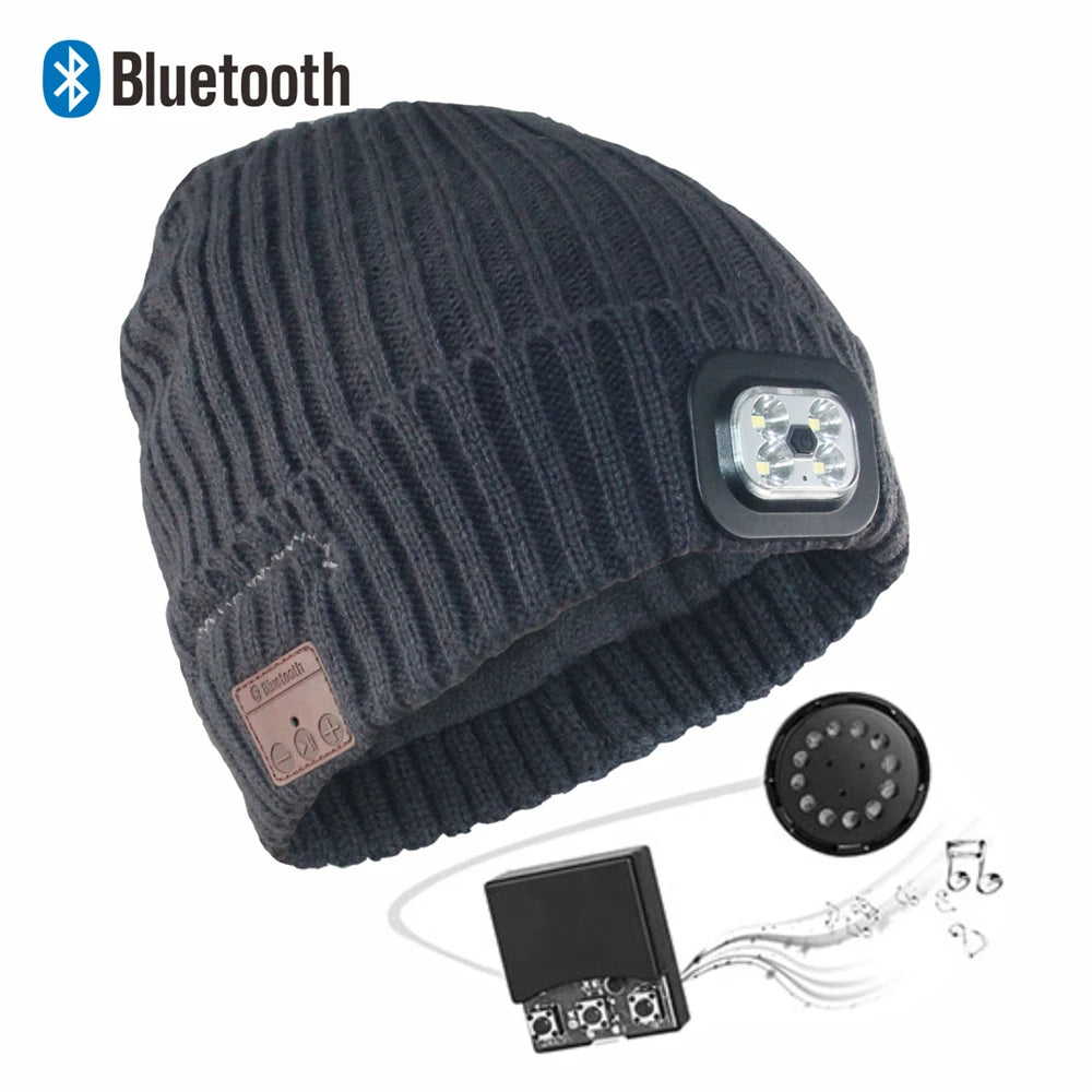 AC Bluetooth Winter Music Beanie Hat with LED Light Rechargeable Hands Free Wireless Smart Hat Headphone Tidesmit
