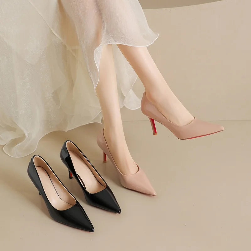 Women's Spring Slip-On Pumps Stiletto Heel Shoes Thin Heels 6-10cm Ultra-High Red Bottom Pointed Toe Professional 2026