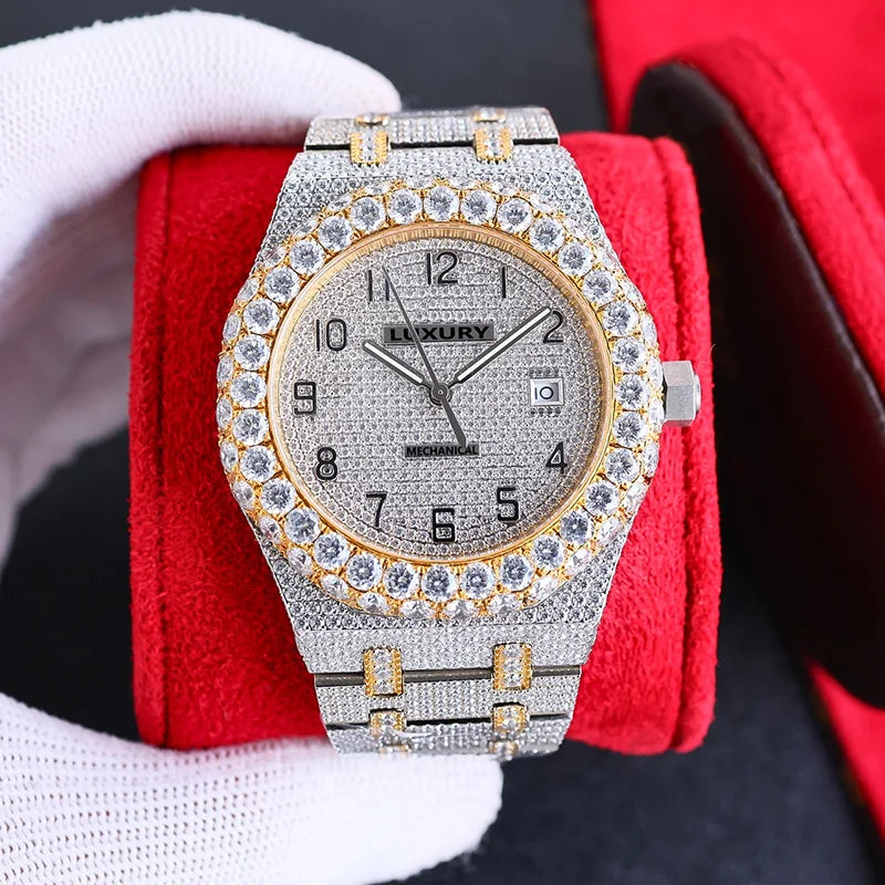 Wholesale Customized High Quality Iced Out Men's Mechanical Diver Watch Water Resistant with Moissanite & Diamond Tester