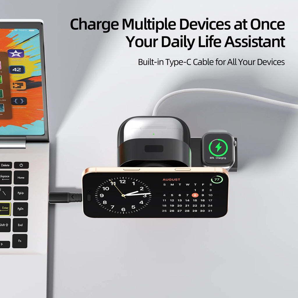 65W 5-in-1 Wireless Fast Charger Night Light Desk Table Charger Multifunction USB C Charging Docking Station Wireless Adapter Tidesmit