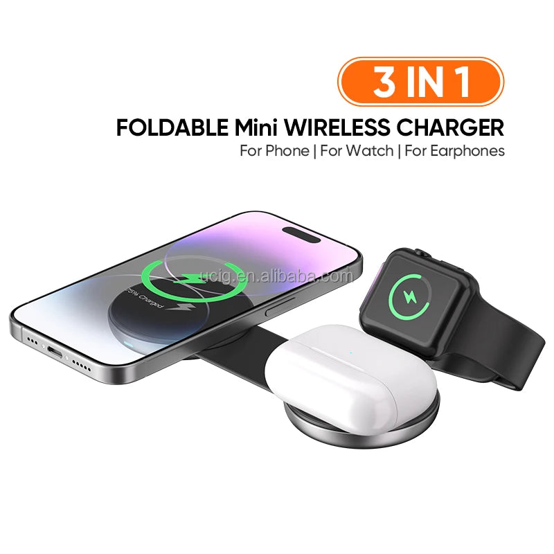 Multifunctional 3in1 Desktop Charging Stand Mobile Phone Earphone Watch Magnetic Wireless Charger Tidesmit