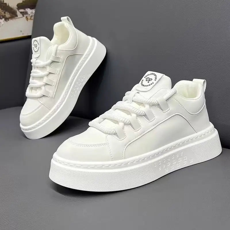 Luxury High-end Thick-soled Men's Shoes 2025 Spring New Model Artificial Pu Breathable Lace-up White Sneakers Popular Online