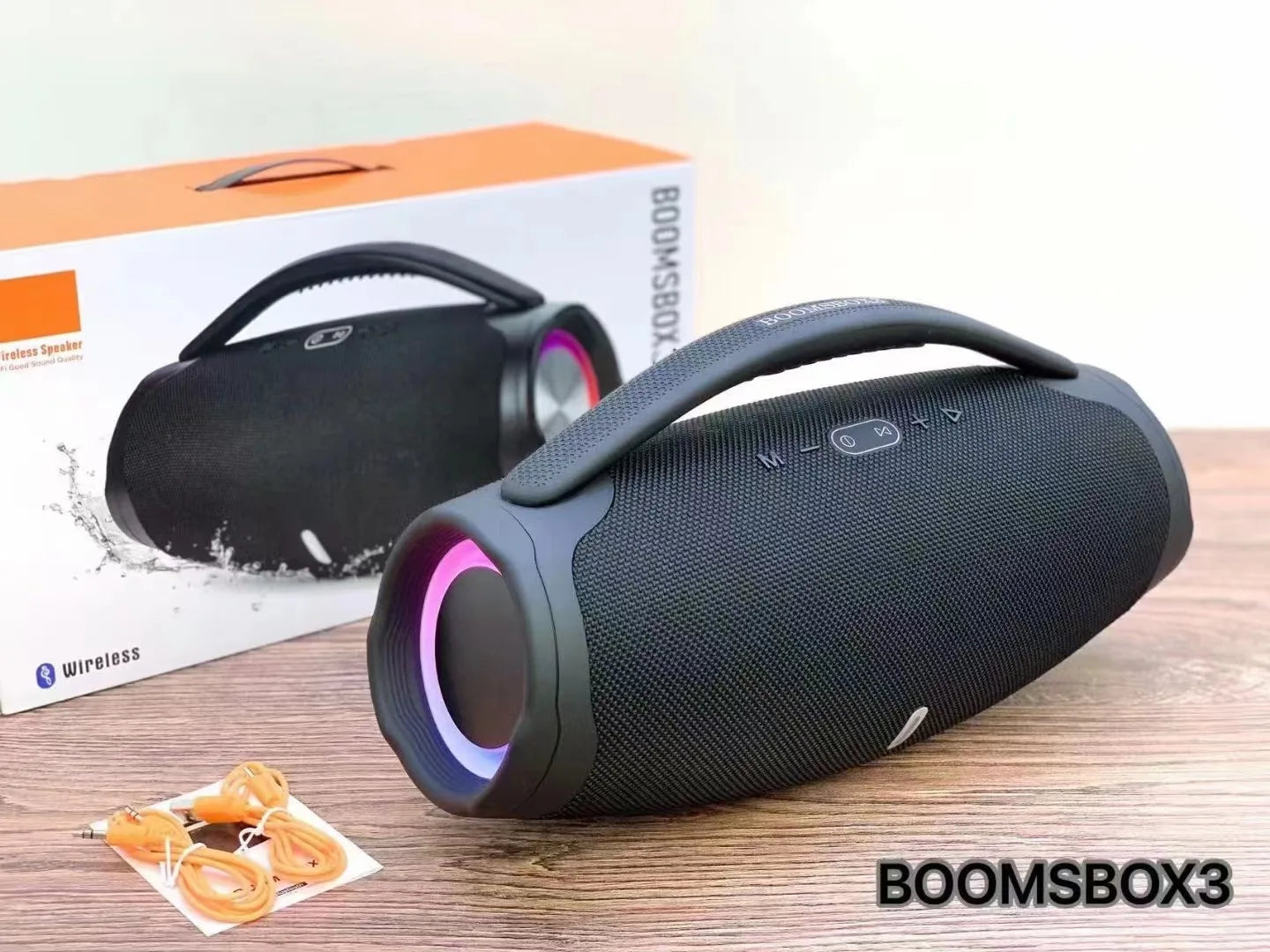 40W Super Boombox3 Pro LED Portable Wireless for Blue-tooth Speaker Waterproof Column Outdoor Music Player Big Boombox 3 Battery Black plastic My Store