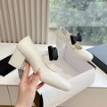 College Style Toe Thick Heel Straight Strap Mary Jane Patent Leather Formal High Heels Women's Milk Tea Colored Single Shoes