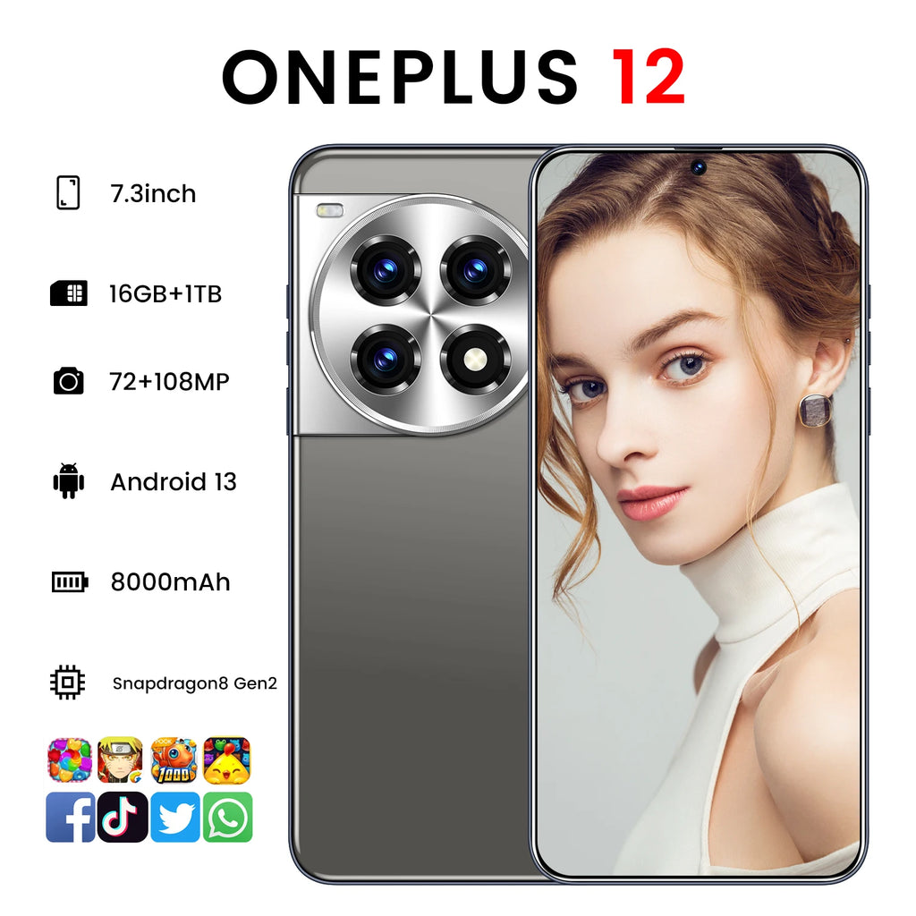 Global Version OnePlus 12 5G smartphone with 16GB RAM and 1TB storage, 7.3-inch display and dual SIM support