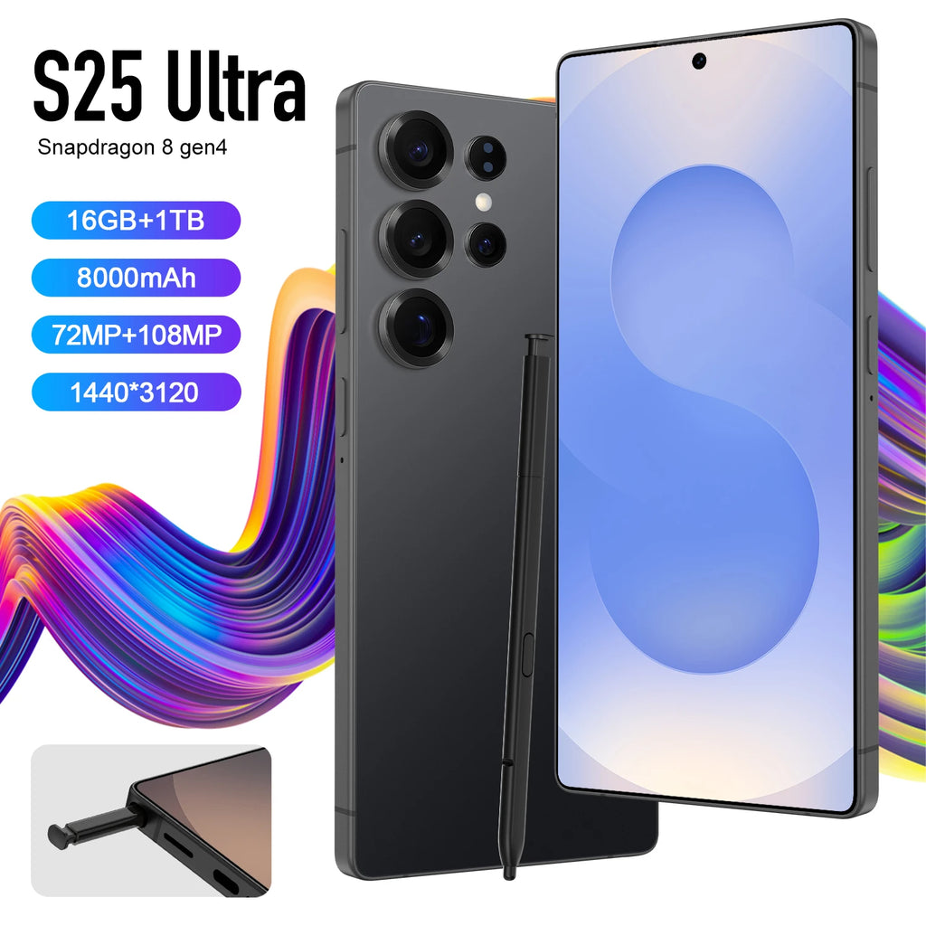 2025 S25Ultra 5G Android 15 smartphone with 108MP camera and 7000mAh battery for high performance gaming