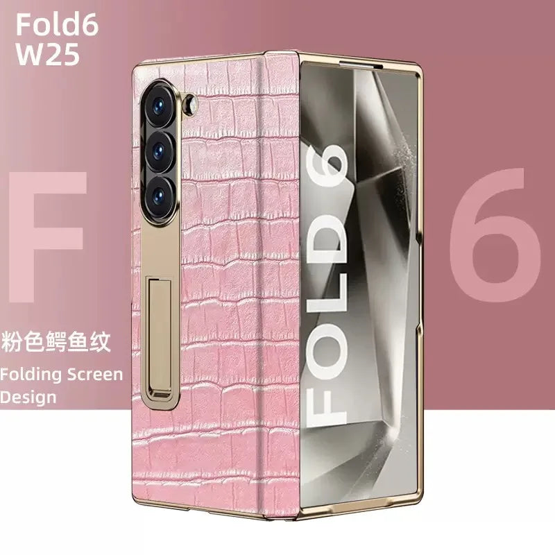 Gradient Colorful Crocodile Genuine Leather Electroplated Hinge Tempered Screen Protector for Samsung Galaxy ZFold 6 Z Fold 5 2pink OPP Bag Tidesmit