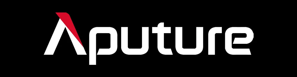 Aputure logo in white text with a stylized red triangle on the letter A, set against a solid black background.