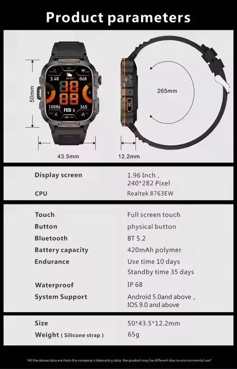 2025 Sports Fashion Flash Light Smart Watch QX12 Reloj Inteligente Fitness Tracker 1.96 Inch BT Call Smart Watch for Men - Tidesmit