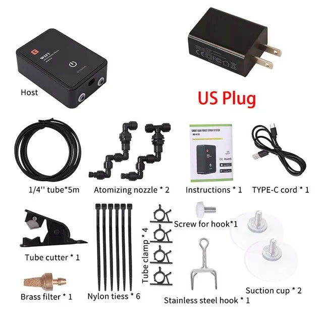 Tuya Smart WIFI Reptile Accessories Humidifier Misting Spray System Rainforest Mister Water Bowl Irrigation Timer Black 2 nozzles kit Tidesmit