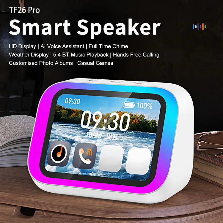 TF26 Pro Smart BT Speaker RGB Intelligent Large-Screen Temperature Display Battery-Powered Table Clock Electronic Album Tidesmit