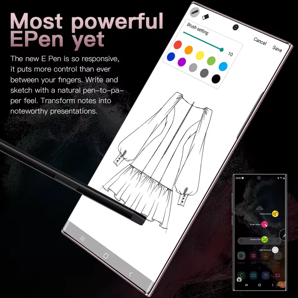 Newest Note30 Ultra Big Screen 5G Android Smart Phone 7.3-inch Water Drop Screen 16GB +1TB Fingerprint Unlocked Mobile Phone Tidesmit