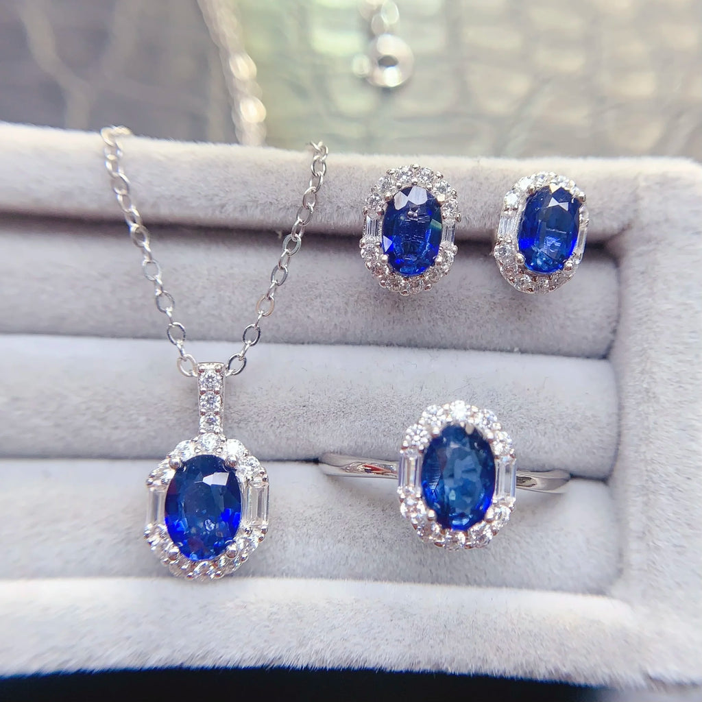 High Fashion Jewelry Set Wholesale Price Inlaid Natural Sapphire Dainty Classic Design Suitable for Engagement,Daily Wear Gifts