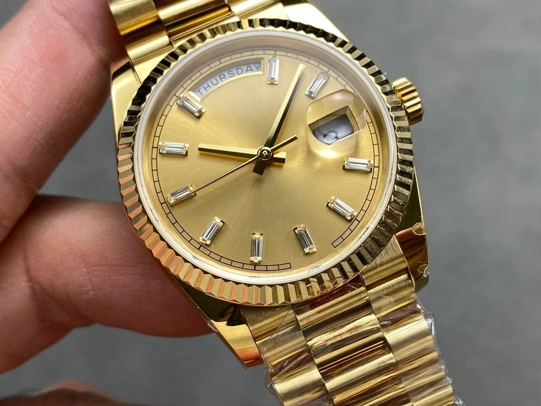 Luxury Elite Men's Date Display Mechanical Watch Waterproof Sapphire Crystal Gold-Tone Stainless Steel for Daily Business Watch