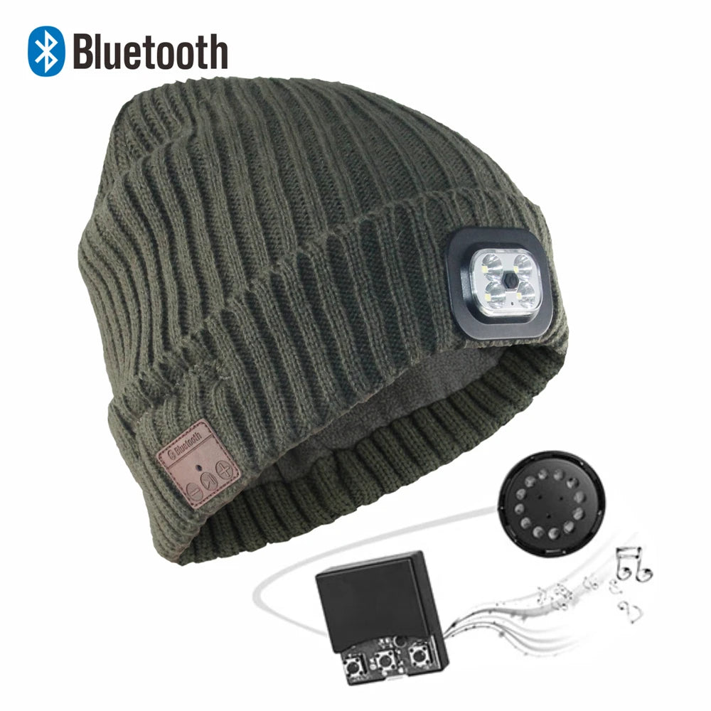 AC Bluetooth Winter Music Beanie Hat with LED Light Rechargeable Hands Free Wireless Smart Hat Headphone Tidesmit
