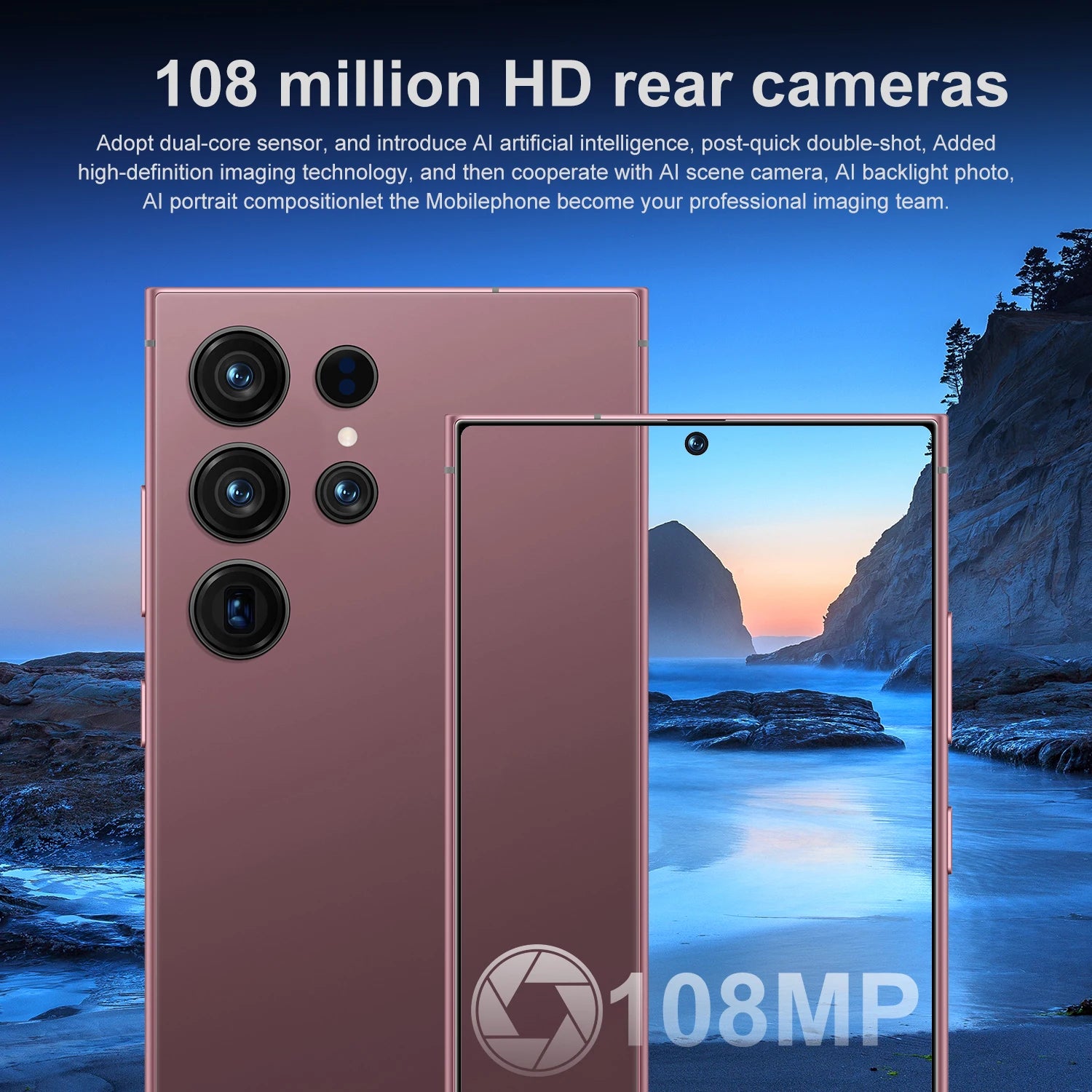 Tidesmit S25 5G smartphone with 6.6 inch screen 16GB RAM 1TB storage and high resolution 108MP camera in sleek color