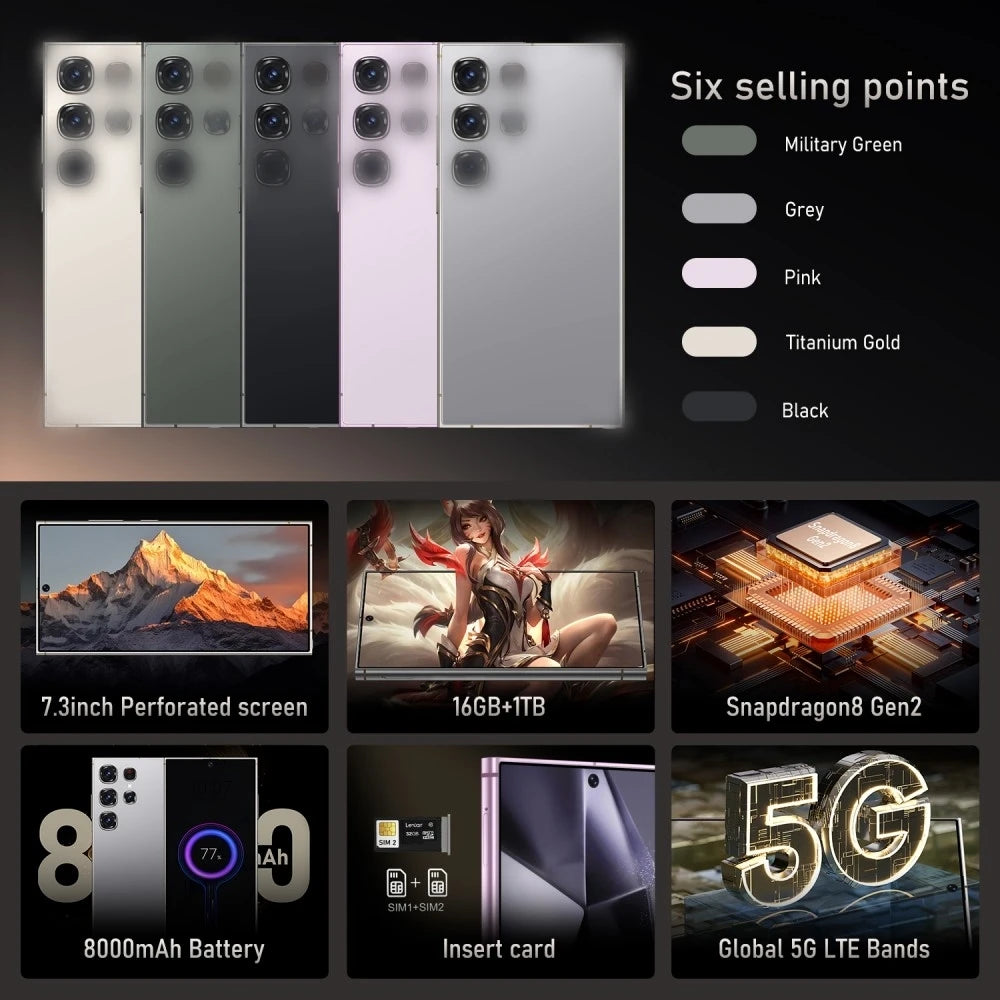 Hot Selling RTS S25 Original 16gb+1tb 72MP+108MP Face Unlock Full Display Android 14 Cell Phone Smart Mobile Phone 7.3inch Tidesmit