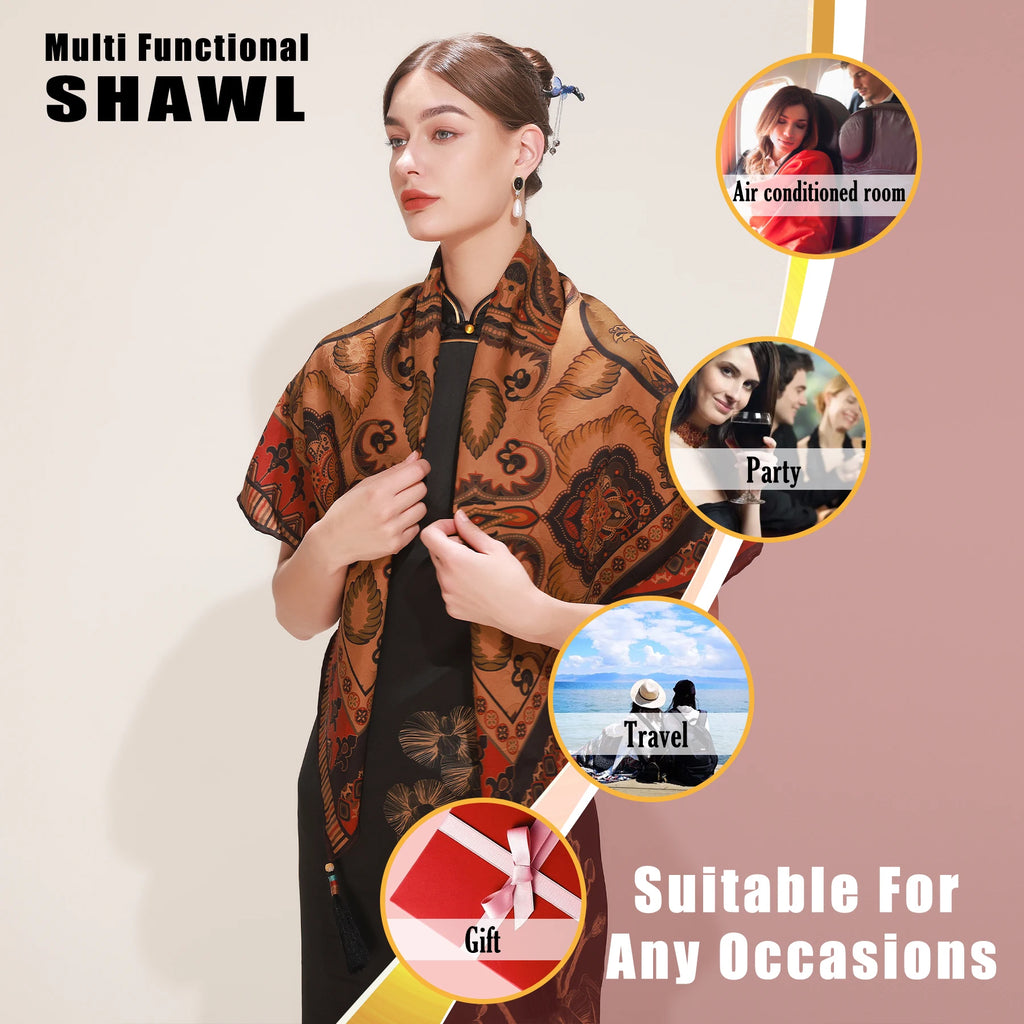 Fragrant Cloud Yarn 42 Inch Elegant New Xiangyun Silk Scarf Luxurious Natural Gambiered Square Floral Pattern Canton Silk Women
