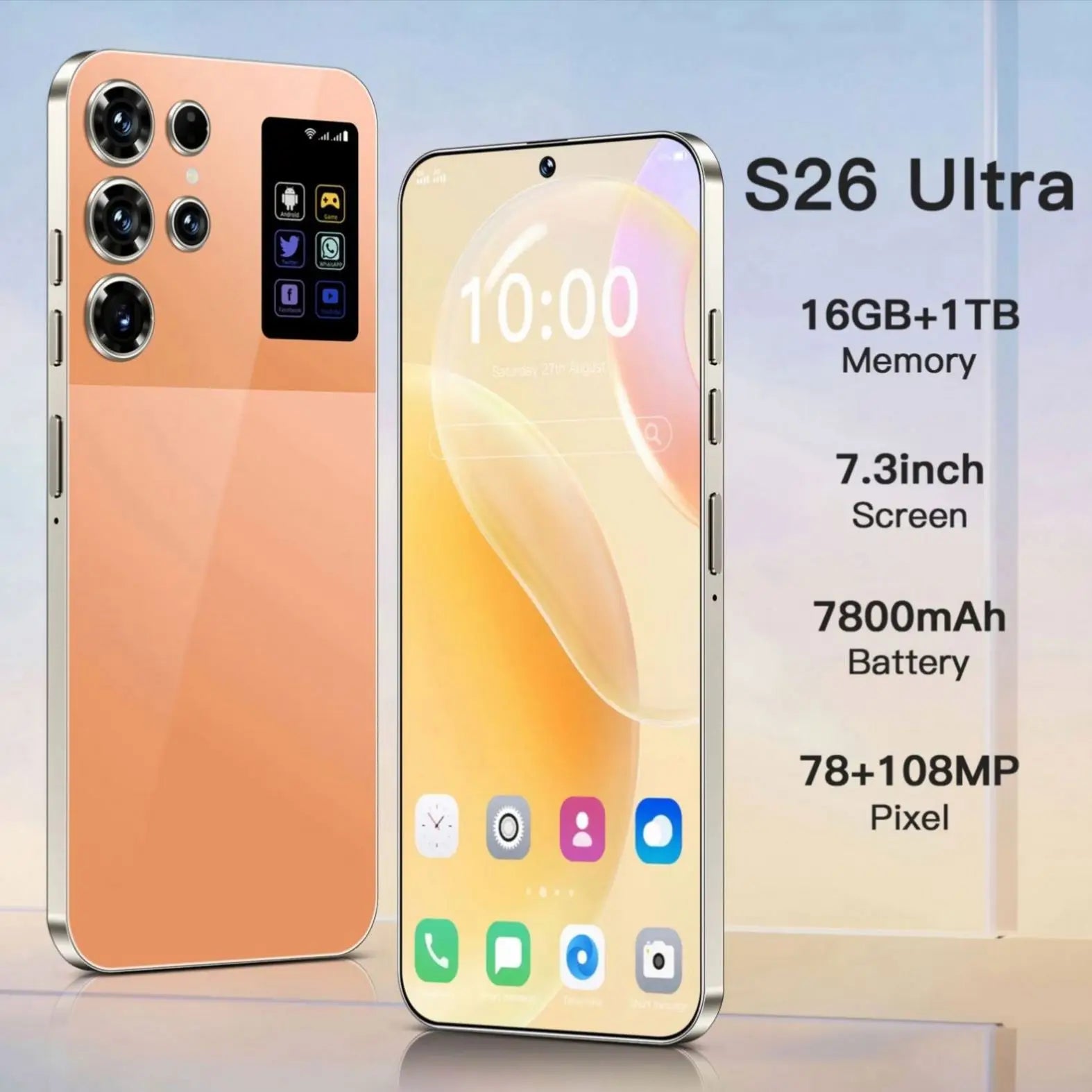 S26 Ultra 5G smartphone with 16GB RAM and 1TB storage featuring Android 14 and a 7 inch display for gaming