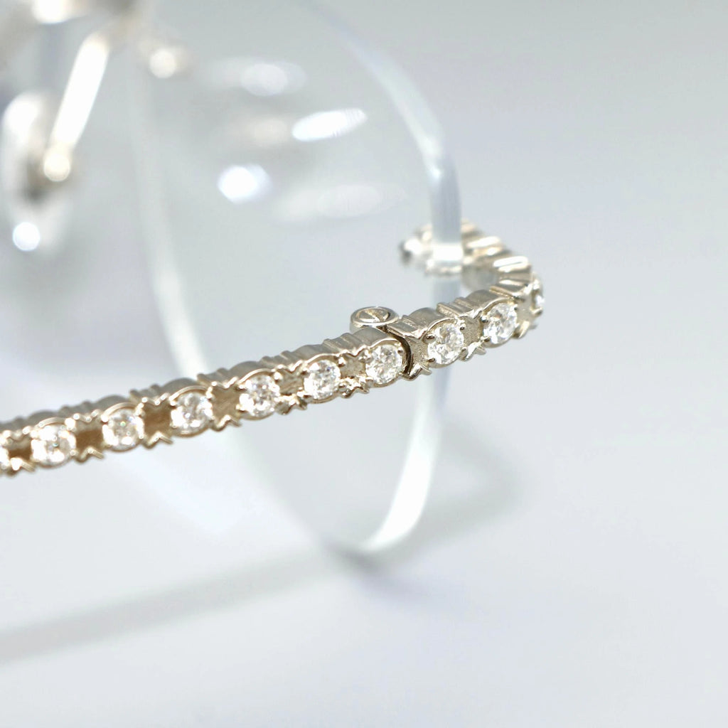 High-End Handcrafted Unisex Rimless Eyewear Moissanite-Encrusted Temples Lightweight Metal Frame Fashionable Myopia Glasses for