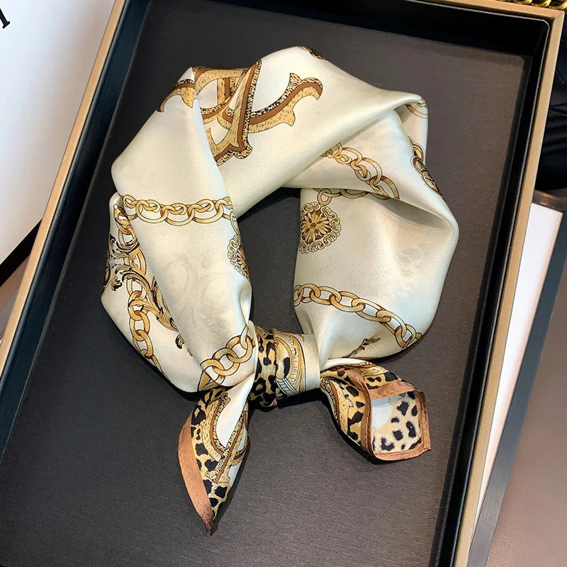 Women's Spring Autumn Mulberry Silk Square Scarf, Elegant Geometric Print, Soft & Smooth Neck Scarf