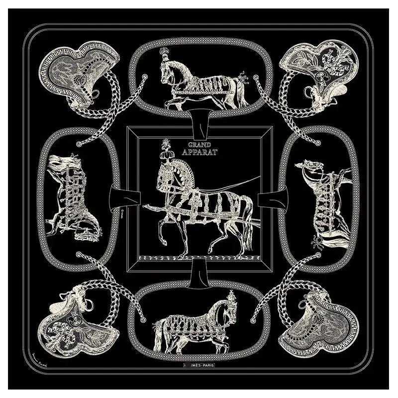 Luxurious 140*140cm Square Equestrian Digital Printed Cashmere Silk Scarf Fashion Gift for Elegant Individuals MOQ 1PC