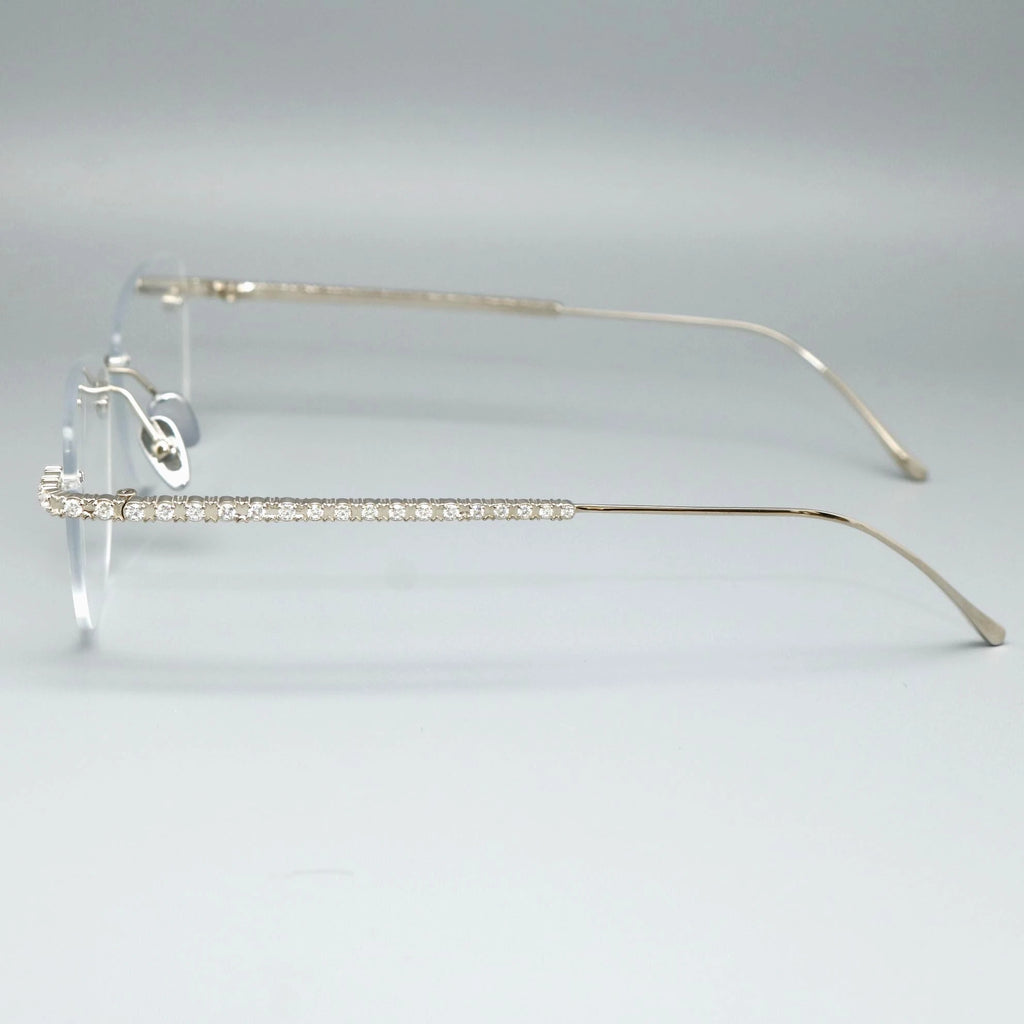 High-End Handcrafted Unisex Rimless Eyewear Moissanite-Encrusted Temples Lightweight Metal Frame Fashionable Myopia Glasses for