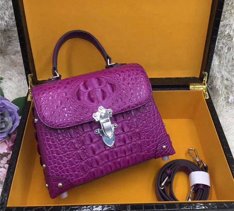 Authentic Exotic Crocodile Skin Women's Small White Purse Genuine Real Alligator Leather Lady Handbag Female Cross Shoulder Bag
